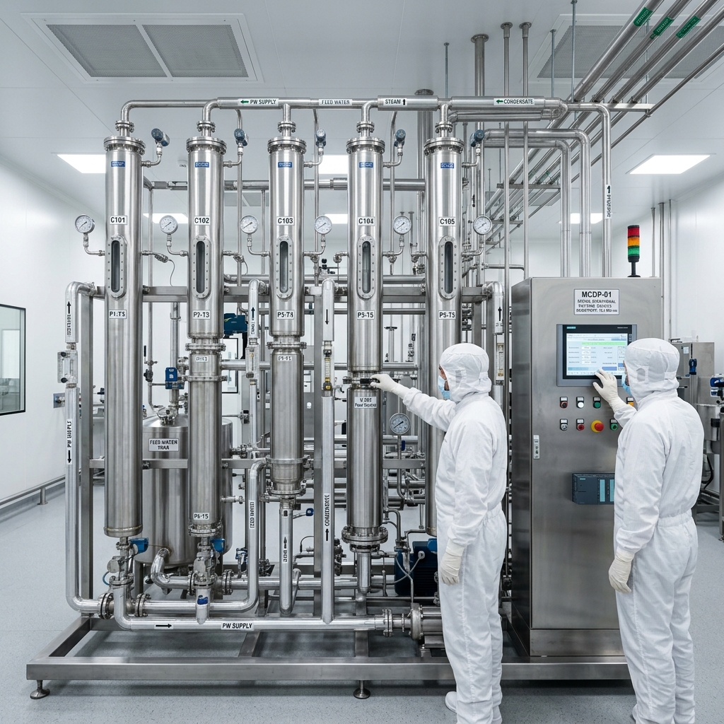 Real MCDP Pure Water Skid Installation inside Pharma Plant